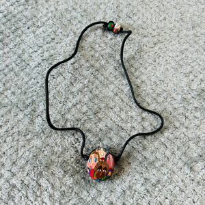 vintage chunky clay pendant art to wear necklace faces florals colorful